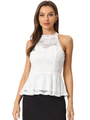 Lace Peplum Elegant Sweetheart Neck Sleeveless Blouse