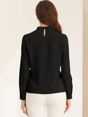 Stand Collar Chiffon Long Sleeve Business Casual Work Blouse