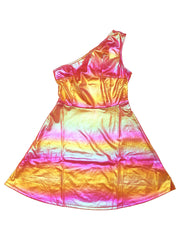 Metallic Sleeveless One Shoulder Party Disco Holographic Dress
