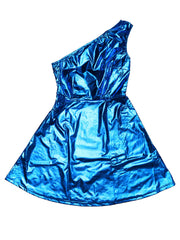 Metallic Sleeveless One Shoulder Party Disco Holographic Dress