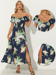 Floral Off Shoulder Midi Beach Summer Vacation Dress