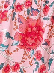 Boho Floral Off Shoulder Puff Sleeves Maxi Smocked Dress
