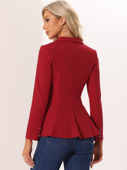 Dressy Single Button Business Casual Work Peplum Blazer