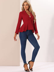 Dressy Single Button Business Casual Work Peplum Blazer