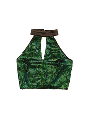 Sequin Halter Neck Sleeveless Cutout Shiny Party Crop Top