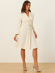 Work Elegant Notched Collar Belted Pleated Button Blazer Dress