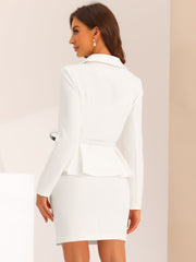 2pc Business Suits Belted Peplum Blazer Jacket and Pencil Skirt Sets