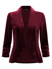 Lapel Collar Velvet Solid Office Work Open Front Blazer