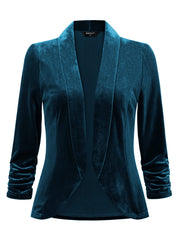 Lapel Collar Velvet Solid Office Work Open Front Blazer