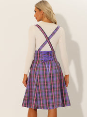Plaid Overall Tartan Pinafore Suspender Midi Skirt