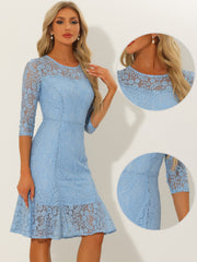 Elegant Lace 3/4 Sleeves Ruffles Bodycon Fishtail Dress
