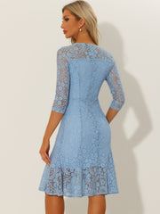 Elegant Lace 3/4 Sleeves Ruffles Bodycon Fishtail Dress