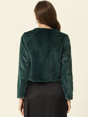 Faux Fur Long Sleeve Open Front Bolero Winter Coat Cropped Jacket