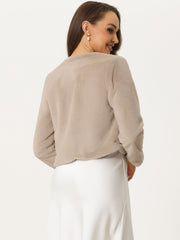 Faux Fur Long Sleeve Open Front Bolero Winter Coat Cropped Jacket