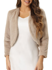 Faux Fur Long Sleeve Open Front Bolero Winter Coat Cropped Jacket