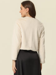 Faux Fur Long Sleeve Open Front Bolero Winter Coat Cropped Jacket