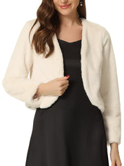 Faux Fur Long Sleeve Open Front Bolero Winter Coat Cropped Jacket
