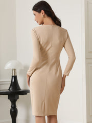 Bodycon Pencil Round Neck Bracelet Sleeve Peplum Office Sheath Dress