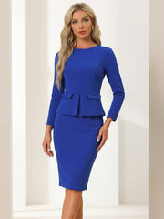 Bodycon Pencil Round Neck Bracelet Sleeve Peplum Office Sheath Dress