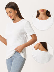 Casual Short Sleeves Round Neck Basic Textured Blouse