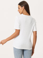 Casual Short Sleeves Round Neck Basic Textured Blouse