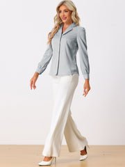 Elegant Collar Blouse Long Sleeve Work Office Satin Button Down Shirt