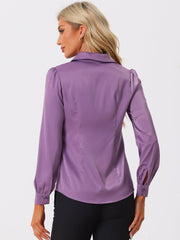 Elegant Collar Blouse Long Sleeve Work Office Satin Button Down Shirt
