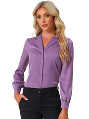 Elegant Collar Blouse Long Sleeve Work Office Satin Button Down Shirt