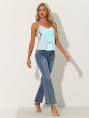 Sequined Straps Party Glitter Disco Sparkle Cami Top