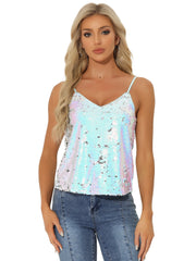 Sequined Straps Party Glitter Disco Sparkle Cami Top