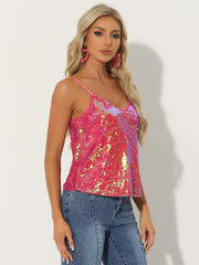 Sequined Straps Party Glitter Disco Sparkle Cami Top