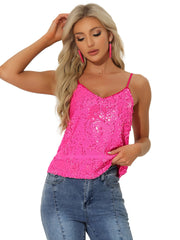 Sequined Straps Party Glitter Disco Sparkle Cami Top