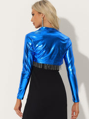 Women's Cropped Bolero Holographic Party Shimmering Shiny Lightweight Metallic Cardigan