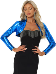 Women's Cropped Bolero Holographic Party Shimmering Shiny Lightweight Metallic Cardigan