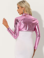 Women's Cropped Bolero Holographic Party Shimmering Shiny Lightweight Metallic Cardigan