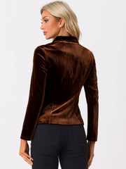 Notched Lapel Long Sleeve Office Business Button Velvet Blazer