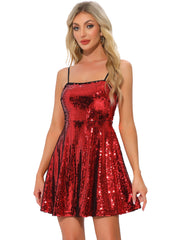 Adjustable Spaghetti Strap Party Glitter Sparkle Sequin Dress