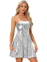 Adjustable Spaghetti Strap Party Glitter Sparkle Sequin Dress
