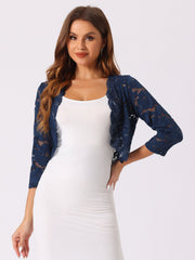 Sheer Floral Elegant 3/4 Sleeve Lace Shrug