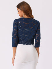 Sheer Floral Elegant 3/4 Sleeve Lace Shrug