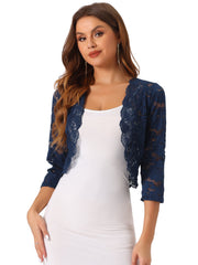 Sheer Floral Elegant 3/4 Sleeve Lace Shrug