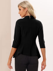 Draped Collar 3/4 Sleeve Ruffle Classic Open Front Jacket Blazer