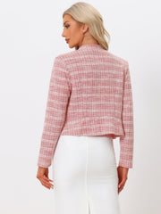 Vintage Tweed Plaid Slim Fit Work Office Cropped Jacket