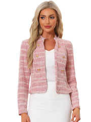 Vintage Tweed Plaid Slim Fit Work Office Cropped Jacket
