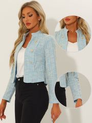 Vintage Tweed Plaid Slim Fit Work Office Cropped Jacket