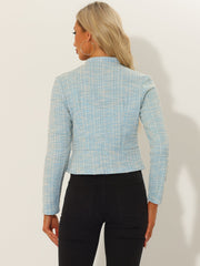 Vintage Tweed Plaid Slim Fit Work Office Cropped Jacket