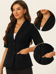 Cotton Linen Office Business Short Sleeve Notched Lapel Blazer Jacket
