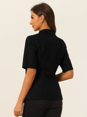 Cotton Linen Office Business Short Sleeve Notched Lapel Blazer Jacket