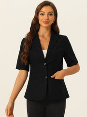Cotton Linen Office Business Short Sleeve Notched Lapel Blazer Jacket