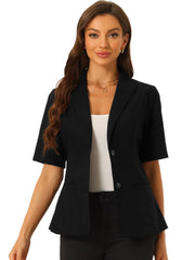 Cotton Linen Office Business Short Sleeve Notched Lapel Blazer Jacket